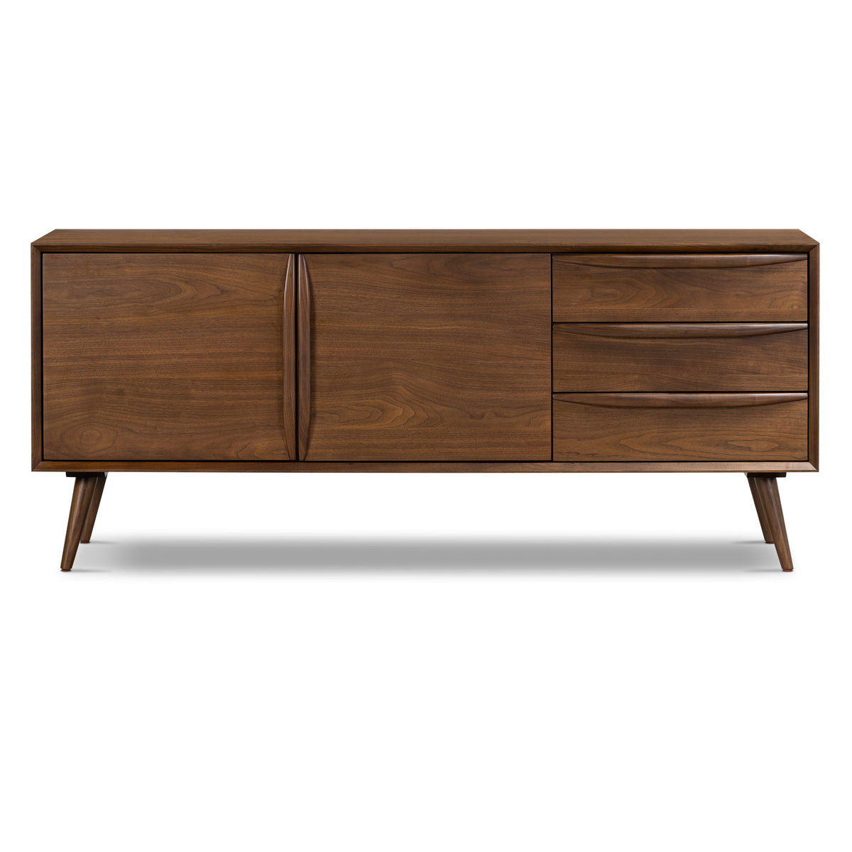 Cura 71" Walnut Sideboard, open door and storage view