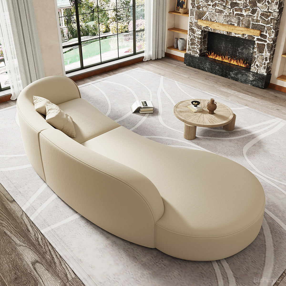 Curved Sectional Sofa, back and frame view
