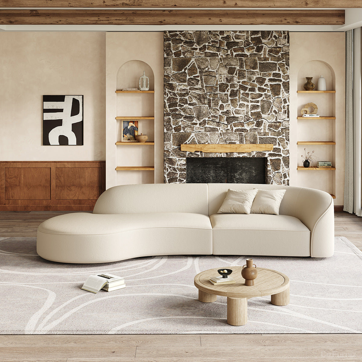 Curved Sectional Sofa, angled three quarter view