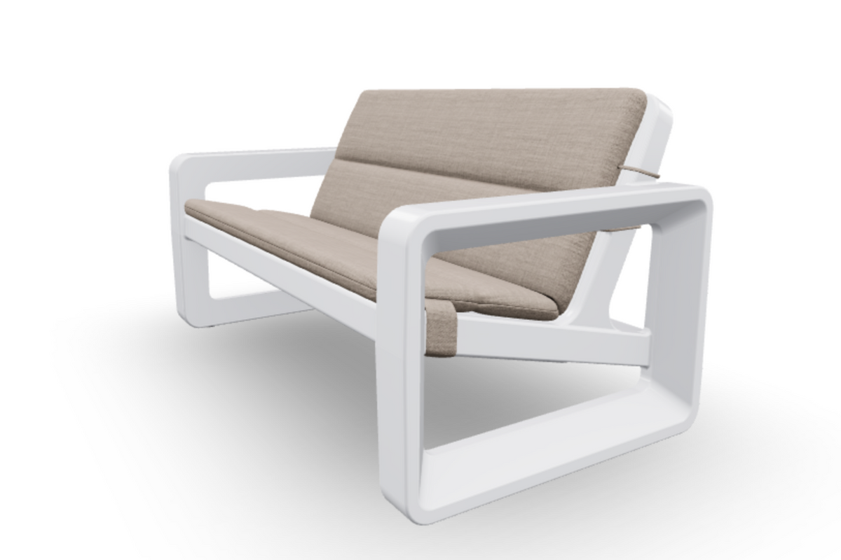 Deck Loveseat Cushion, draped and styled view