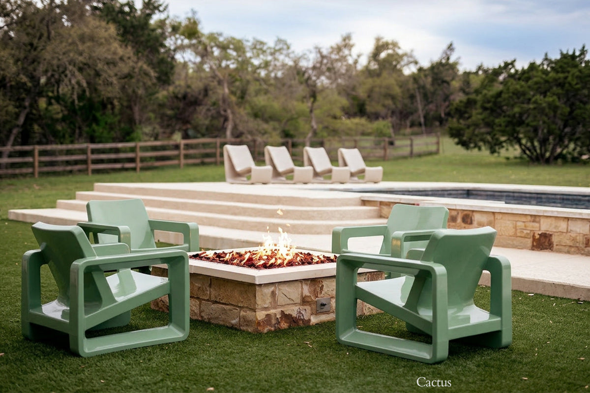 Deck Outdoor Lounge Chair, cactus, styled in a real room