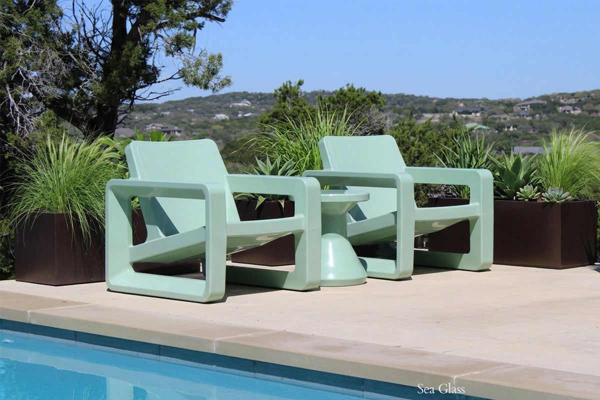 Deck Outdoor Lounge Chair, sea glass, styled in a real room