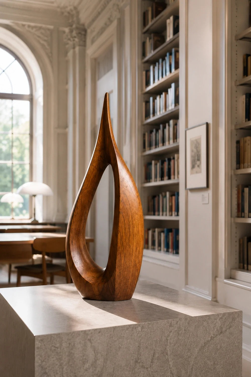 Drift Abstract Wood Sculpture, angled three quarter view