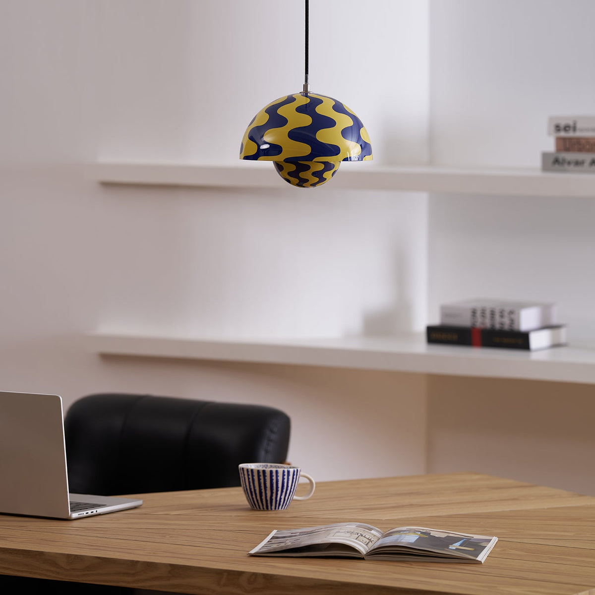 Duo Dome Pendant Light, second lit in a styled room