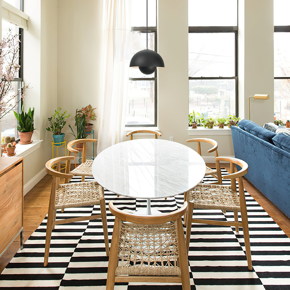 Duo Dome Pendant Light, lit in a styled room 2