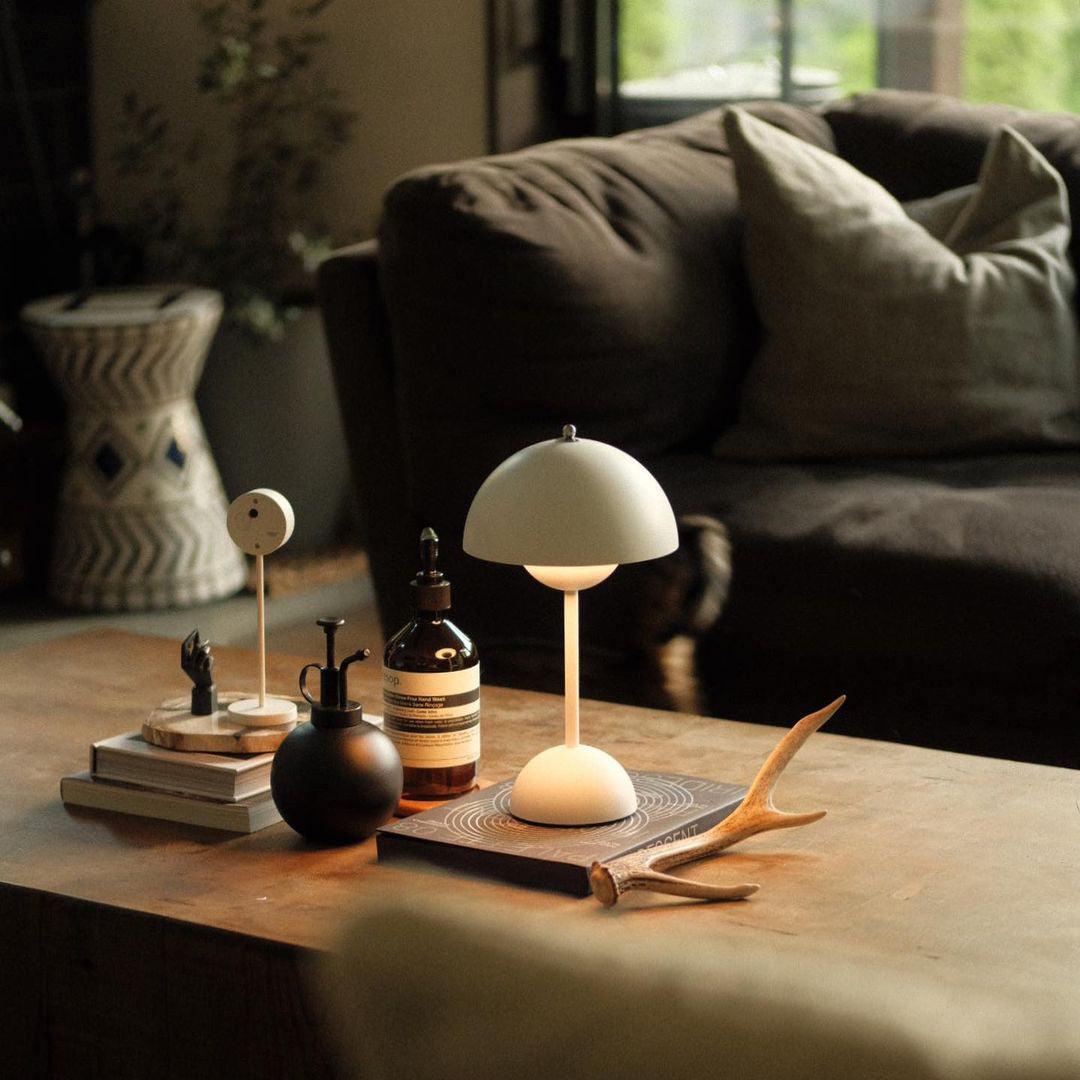Duo Dome Portable Table Lamp, warm glow when lit