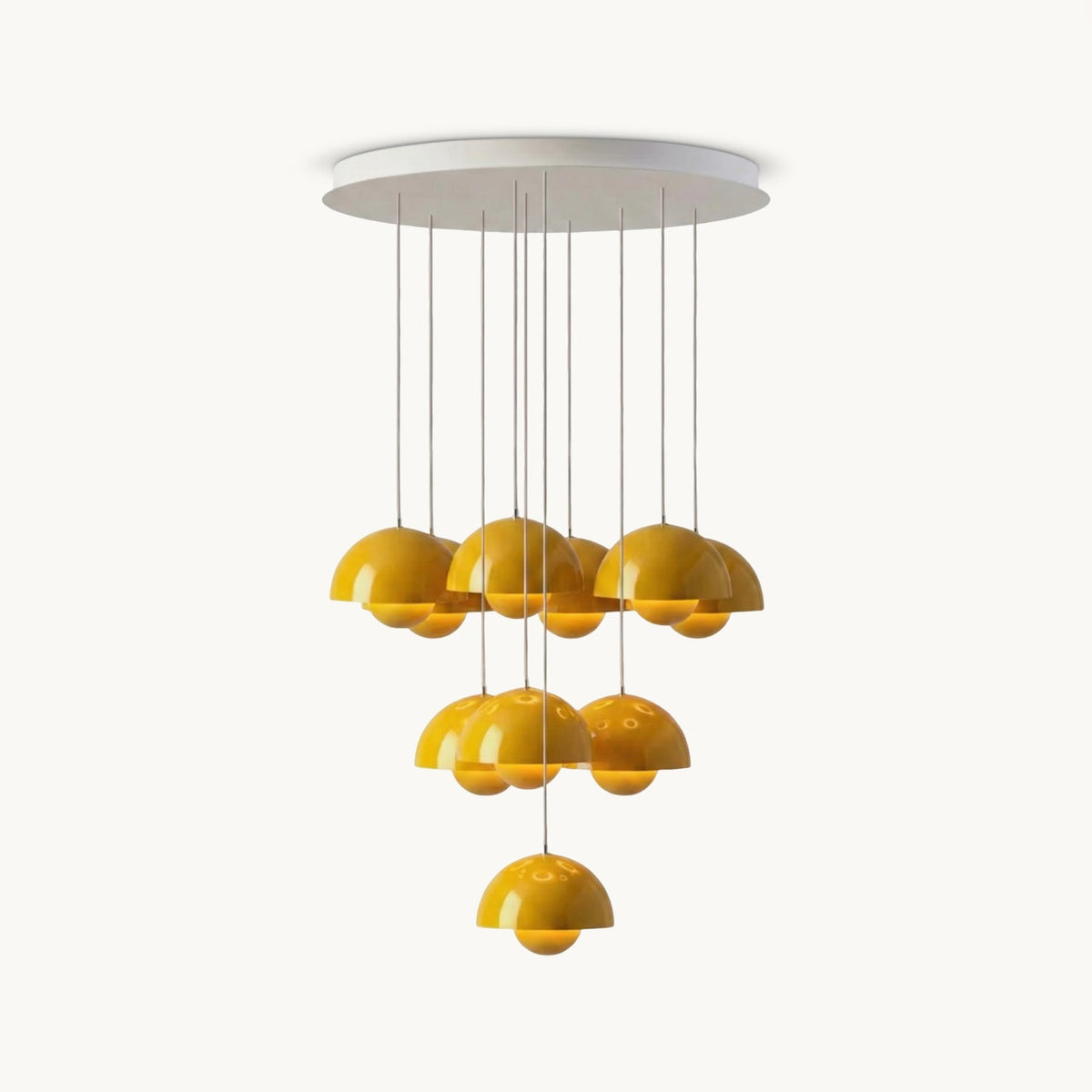 Duo Dome Ten-Light Chandelier, lit in a styled room