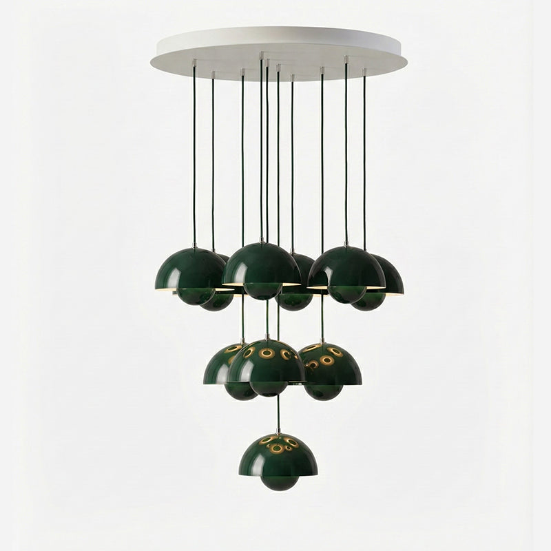 Duo Dome Ten-Light Chandelier, second warm glow when lit