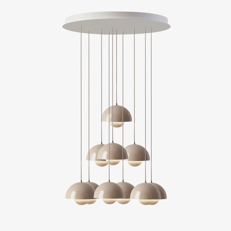 Duo Dome Ten-Light Chandelier, warm glow when lit 2