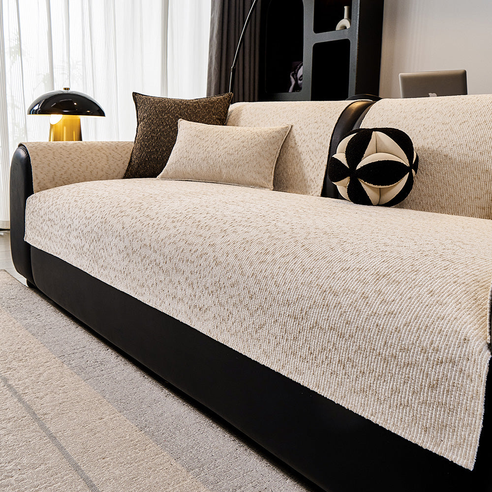 Elevated Texture Chenille Non-Slip Sofa Cover, cream finish