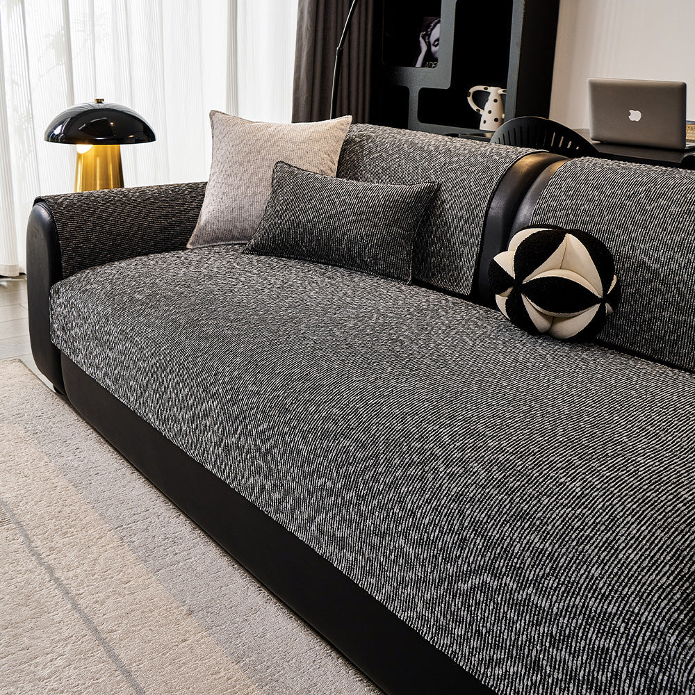 Elevated Texture Chenille Non-Slip Sofa Cover, charcoal finish