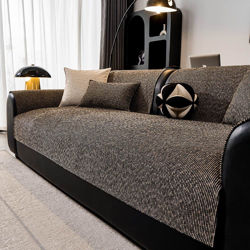 Elevated Texture Chenille Non-Slip Sofa Cover, brown finish