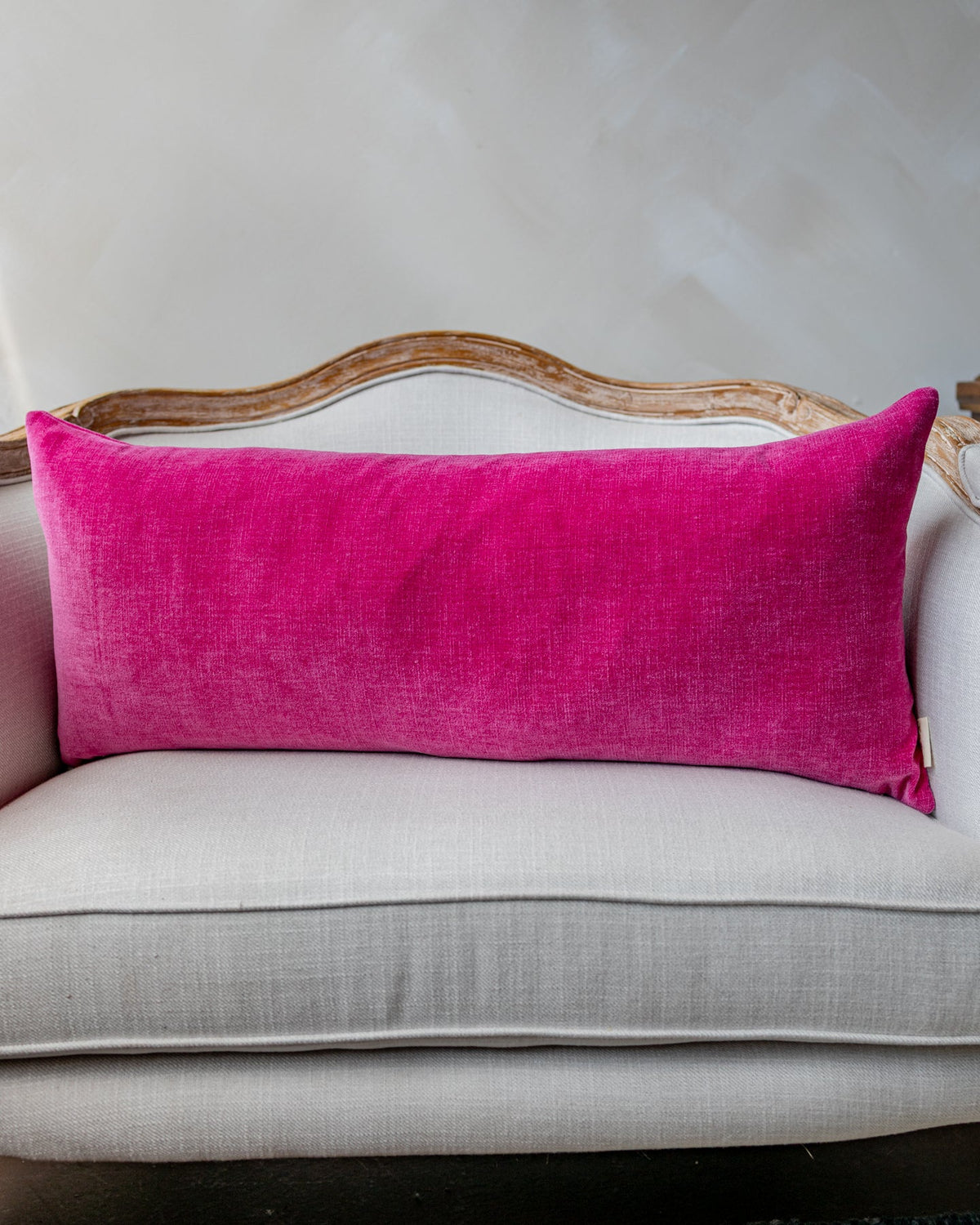 Elle Pink Velvet Lumbar Pillow, weave texture close up