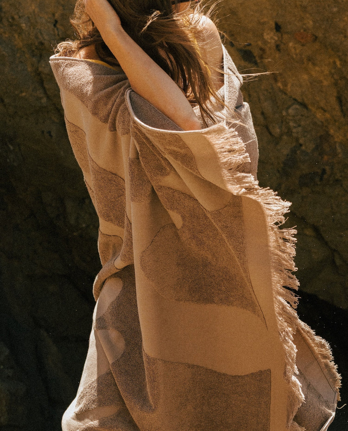 Espresso Woven Beach Towel, fringe detail