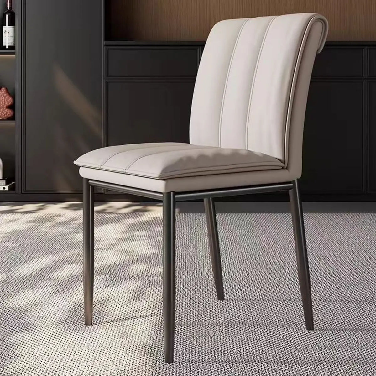 Faux Leather Dining Side Chair with Channel-Stitched Low Back