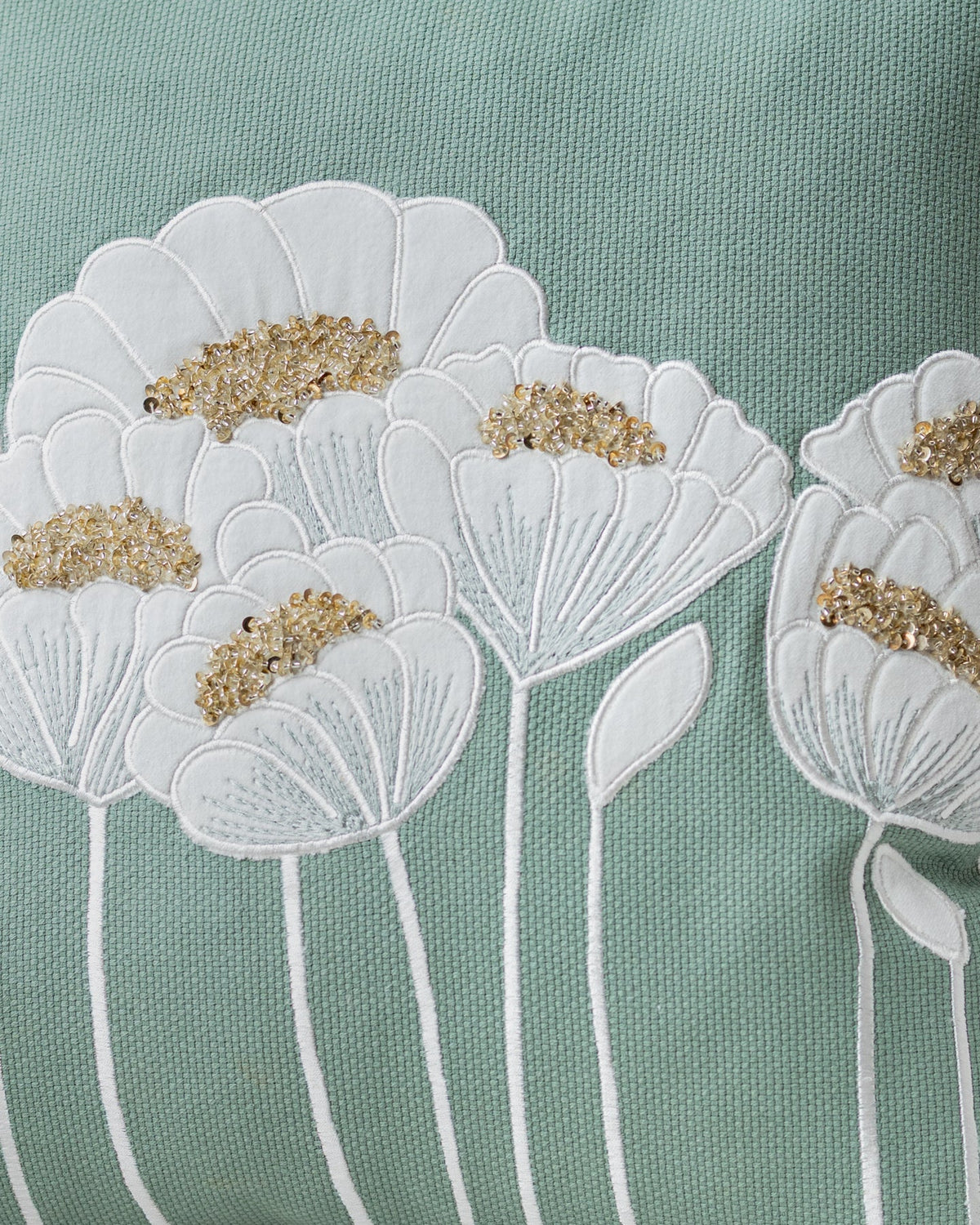 Fleur Organic Cotton Beaded Throw Pillow, weave texture close up