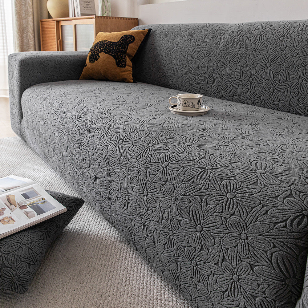 Floral Jacquard Sofa Slipcover, draped and styled view