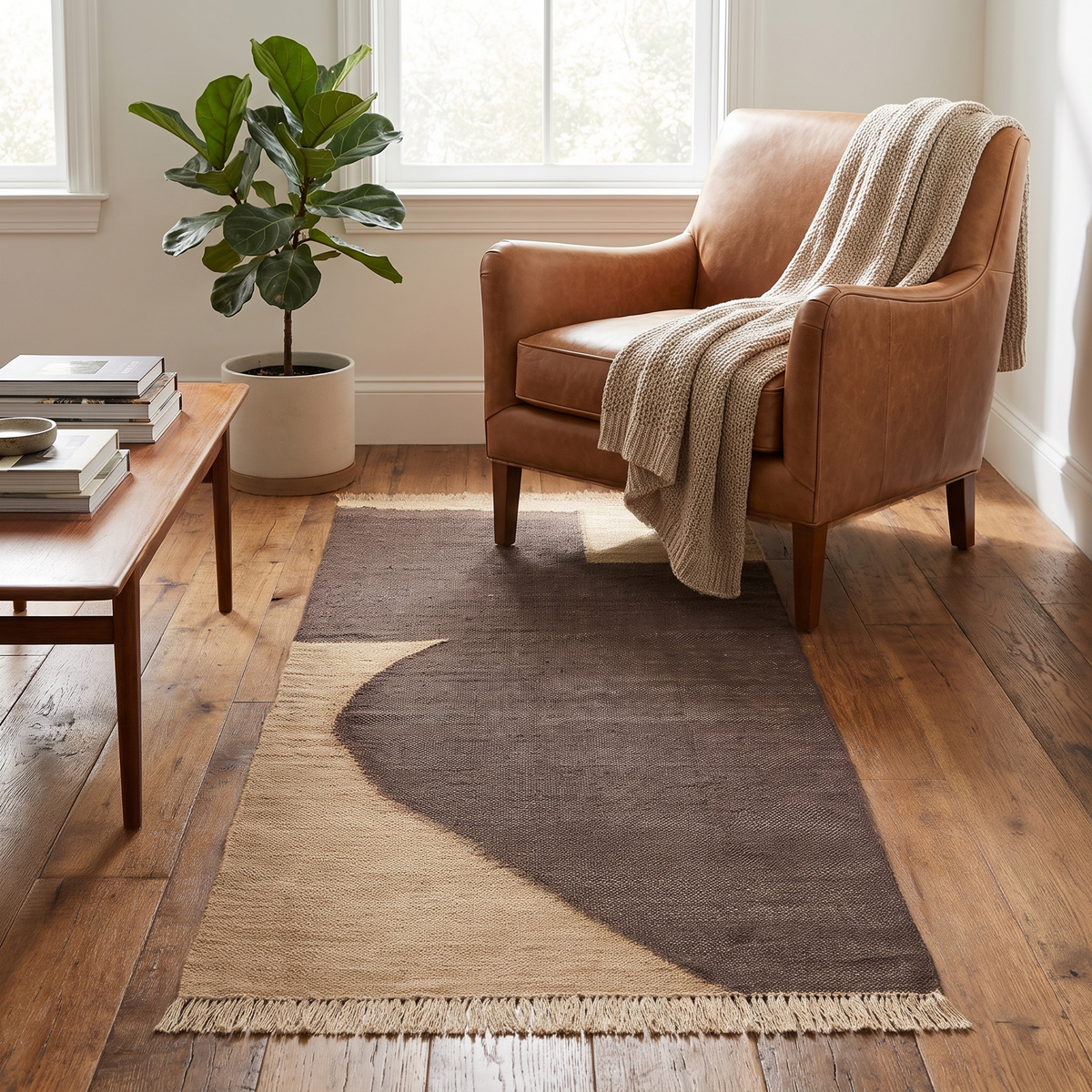 Forene Natural Fibre Runner, Tan/Chocolate, styled in a room setting