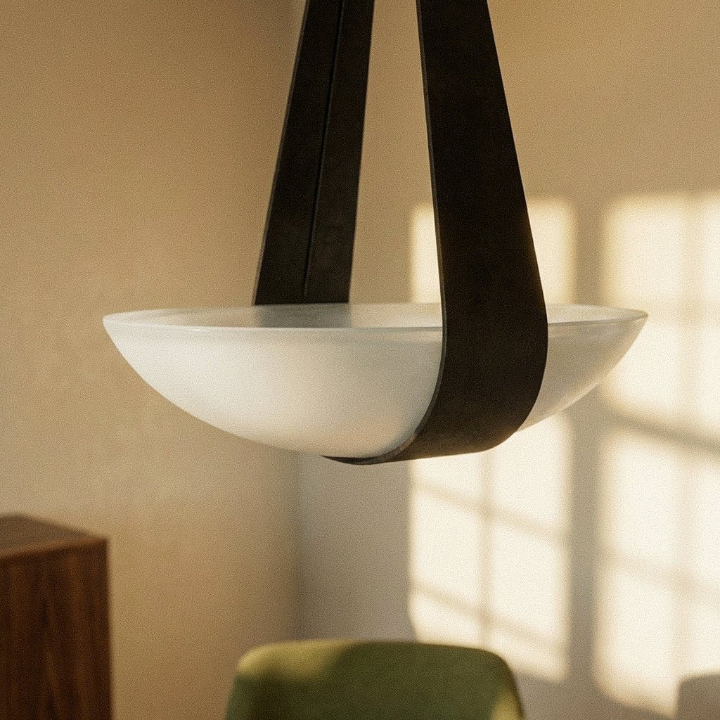 Fune Metal Pendant Light, shown in scale within a hallway