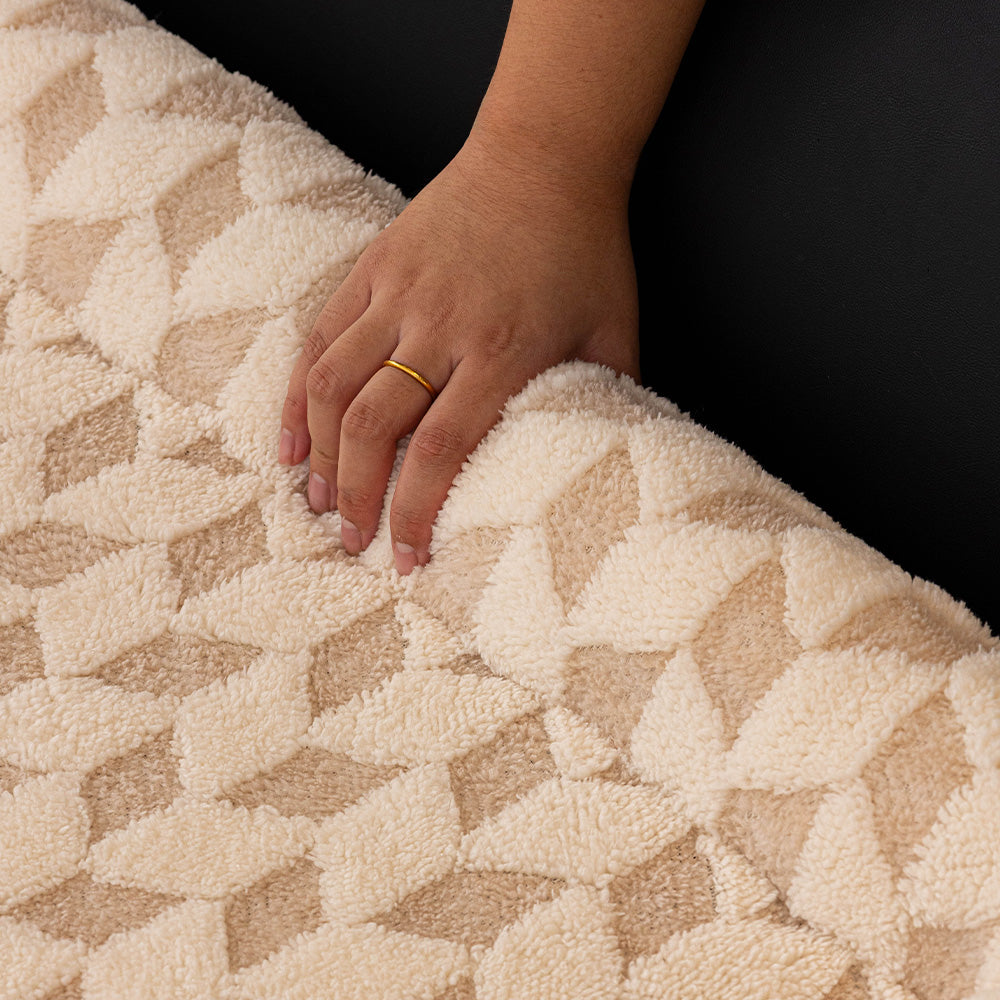 Geometric Diamond Plush Bolster Pet Sofa Bed, cover and base detail