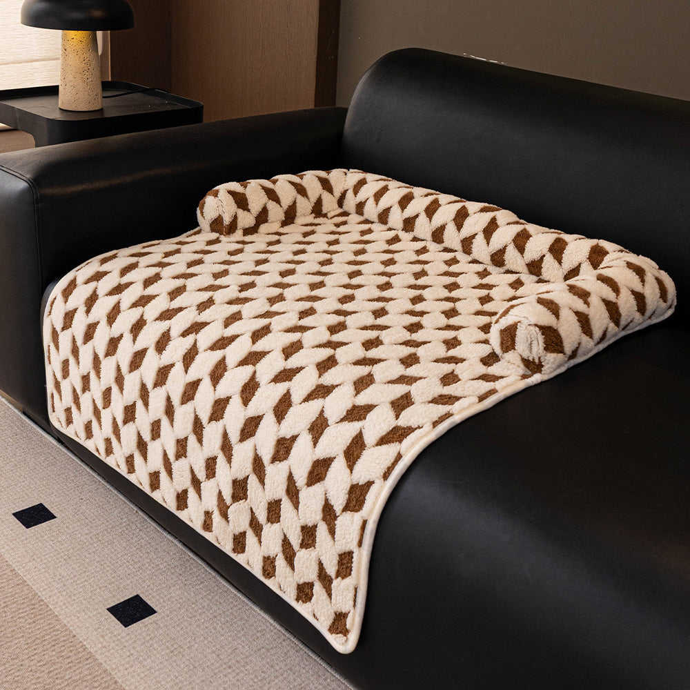 Geometric Diamond Plush Bolster Pet Sofa Bed, cocoa finish