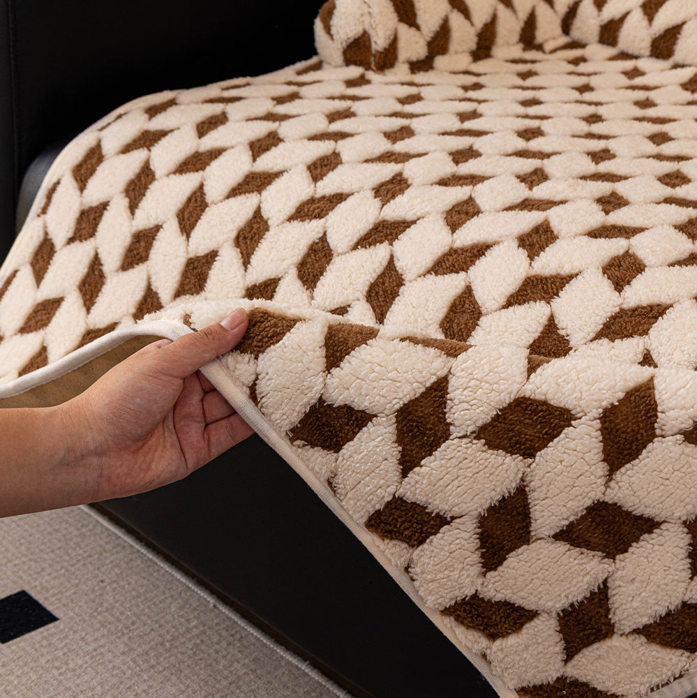 Geometric Diamond Plush Bolster Pet Sofa Bed, second plush texture close up