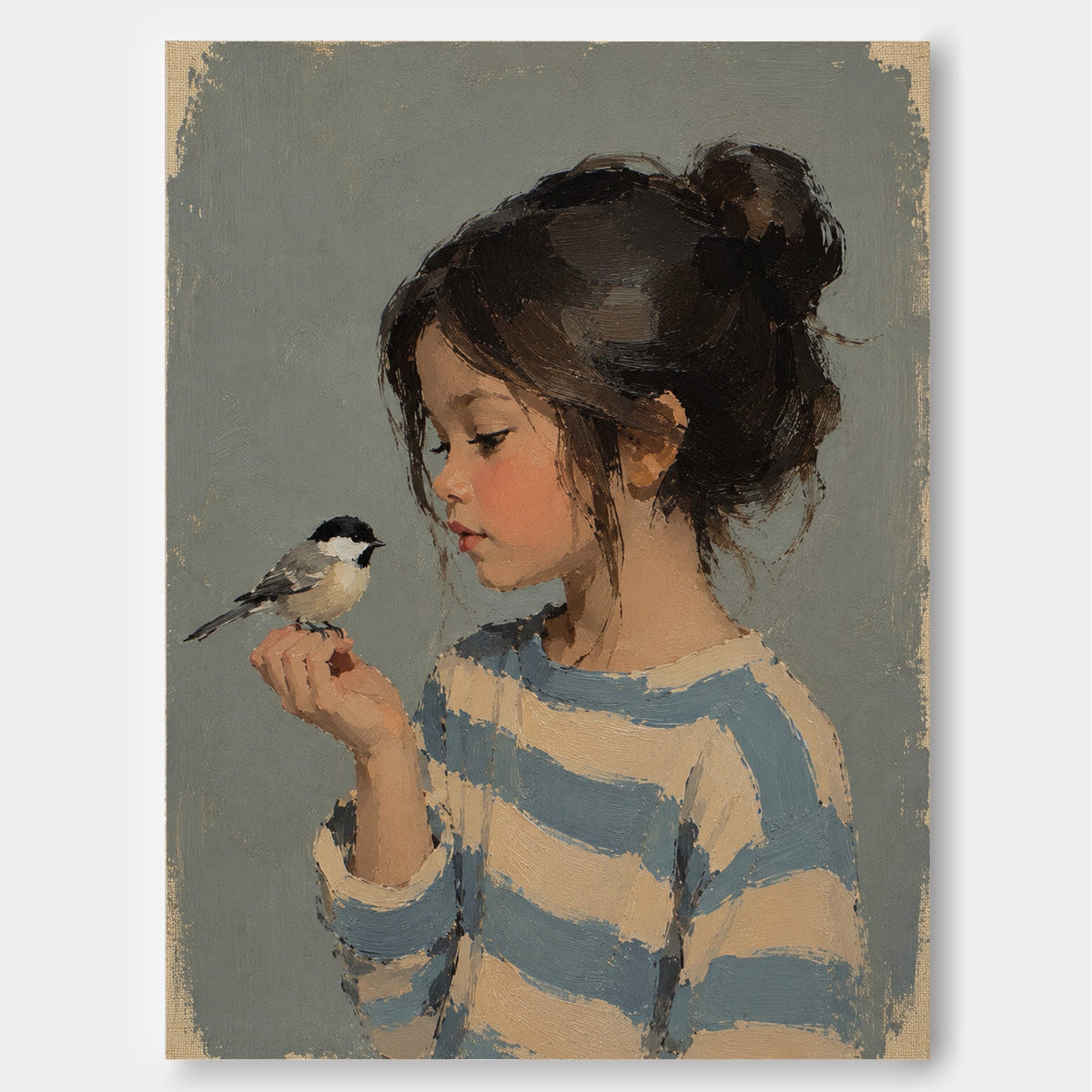 Girl and Bird Portrait Canvas Art, full print view