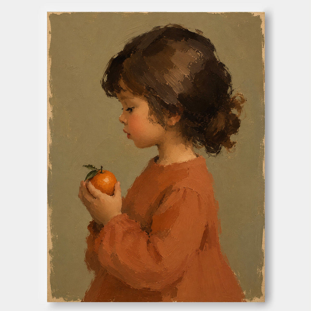 Girl in Terracotta with Orange Canvas Art, full print view