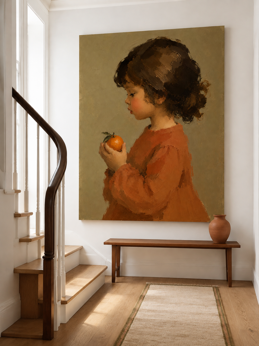 Girl in Terracotta with Orange Canvas Art, brush and texture close up