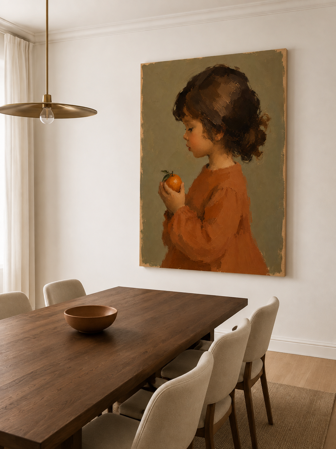 Girl in Terracotta with Orange Canvas Art, scale in a living room