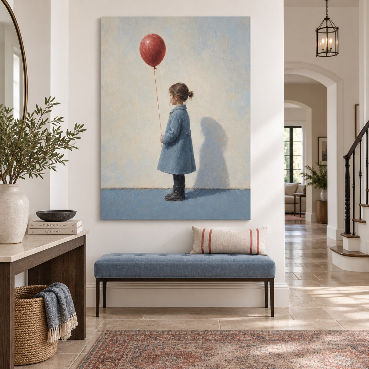 Girl with Red Balloon Canvas Art, scale in a living room