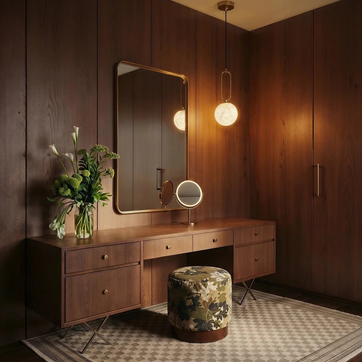 Gong Alabaster Pendant Light, shown in scale within a hallway