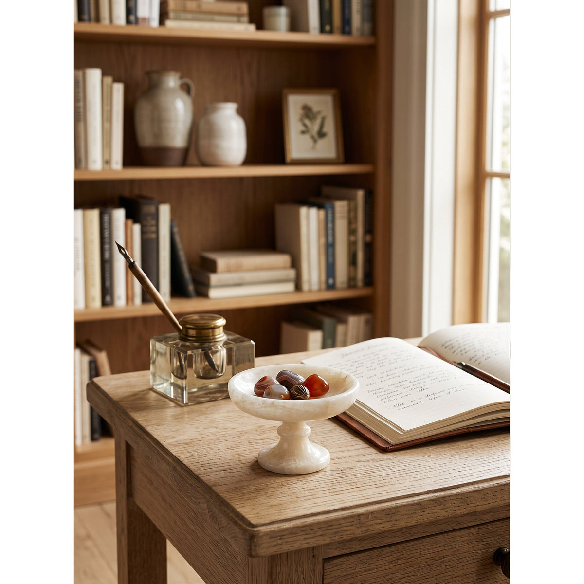 Harlow White Onyx Pedestal Bowl, side profile