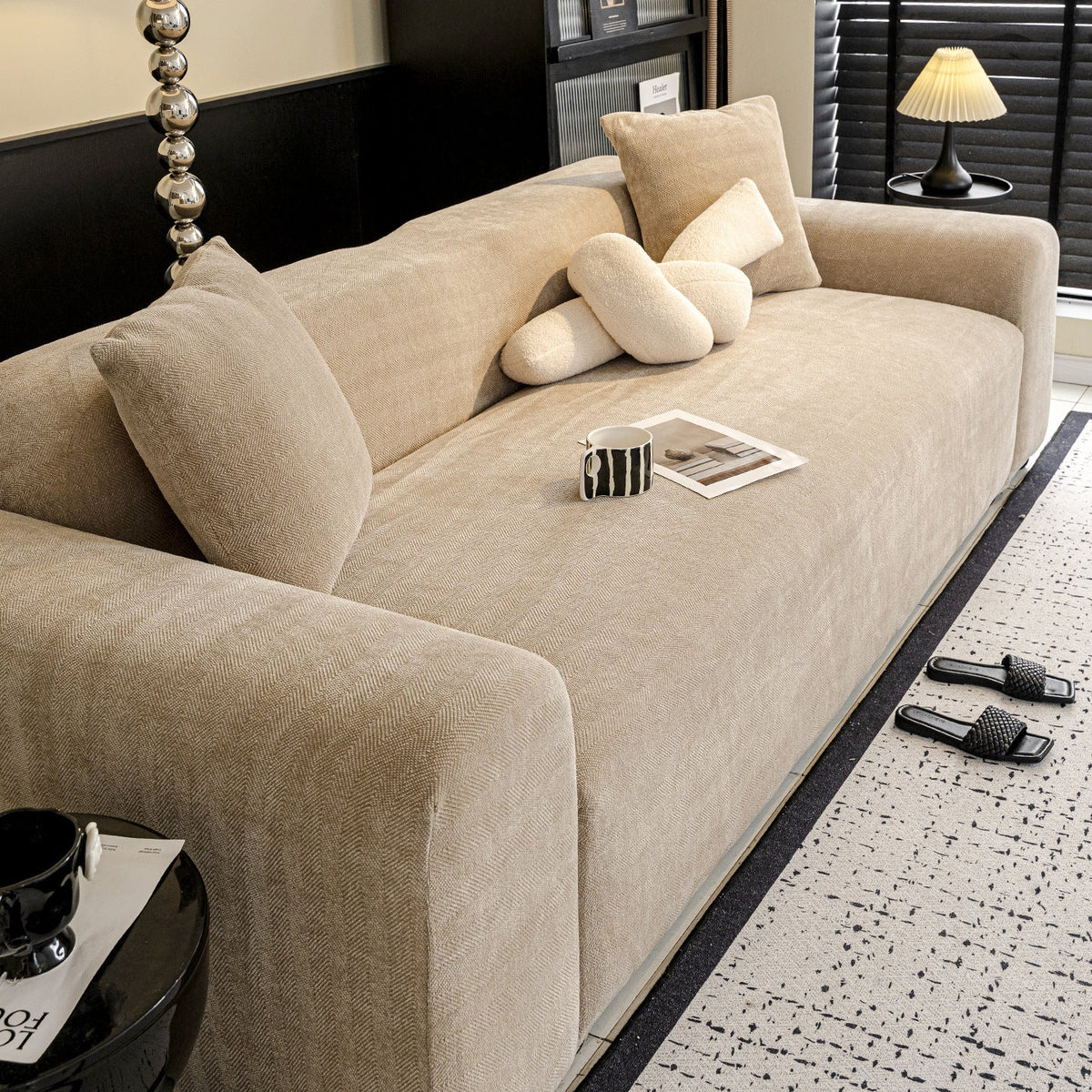 Herringbone Chenille Sofa Slipcover, edge and trim detail