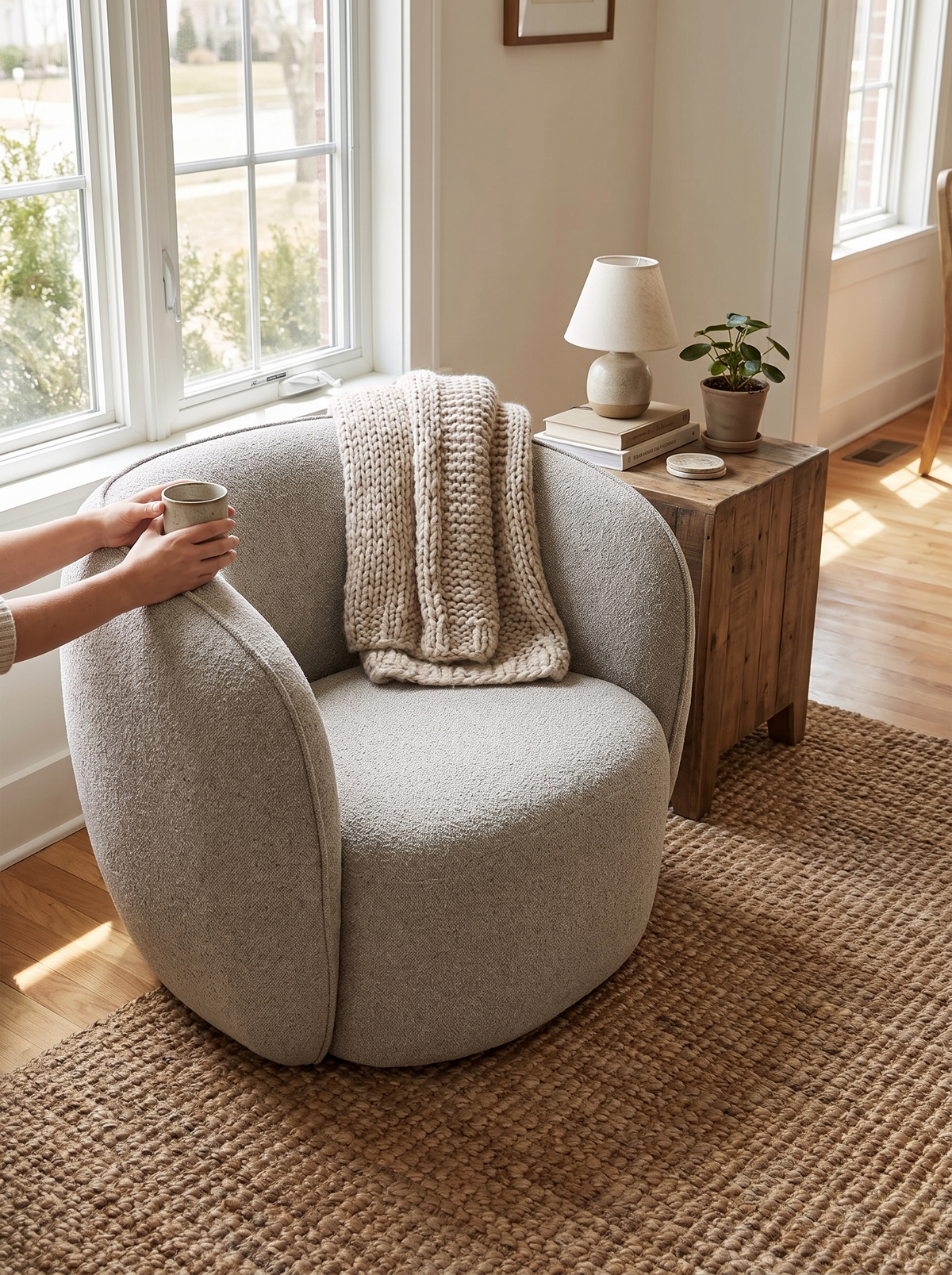 Minimalist Fabric 1 Seater Sofa POD padded seat lifestyle