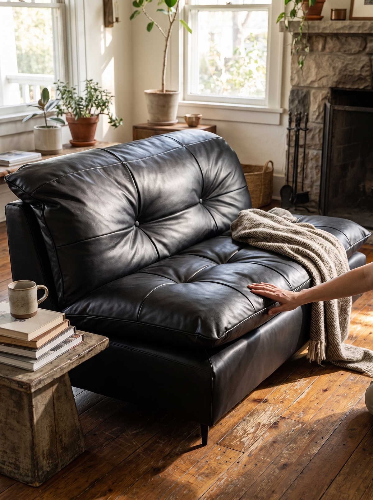 Vintage Genuine Leather 1 Seater Sofa RIGA leather character lifestyle