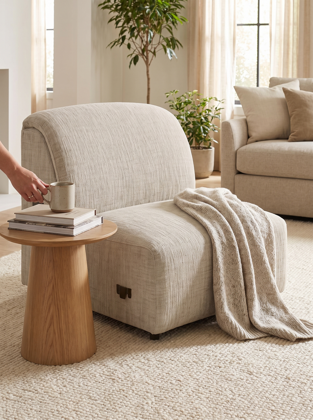 LUNAR armless sofa cream texture lifestyle