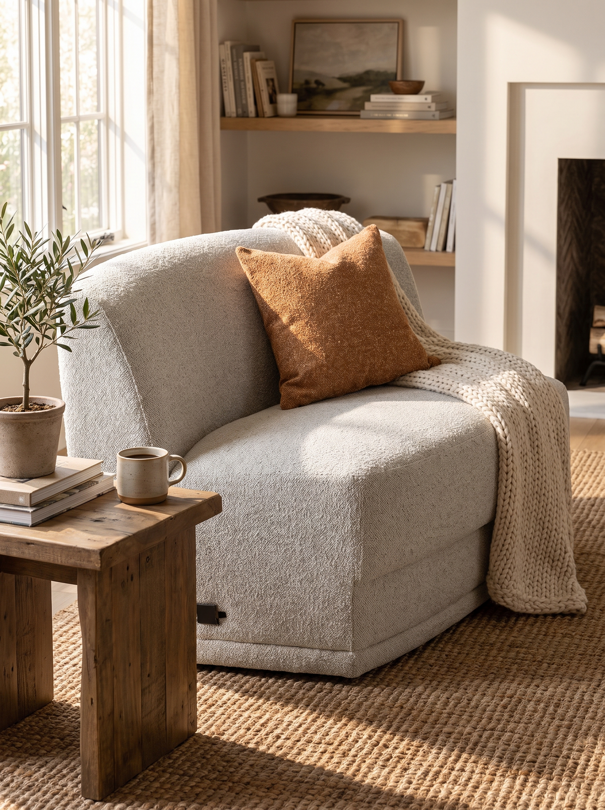 CURVA armless sofa boucle texture lifestyle