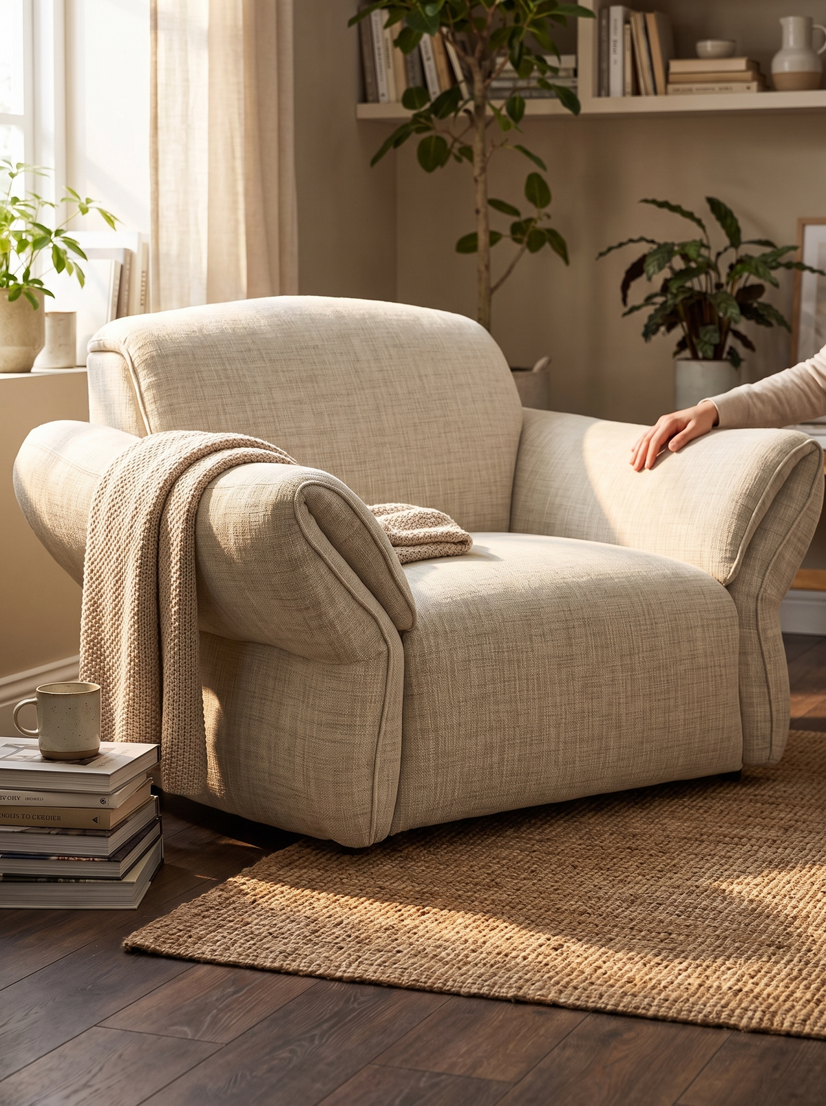 LUNAR 1 seater sofa cream weave lifestyle