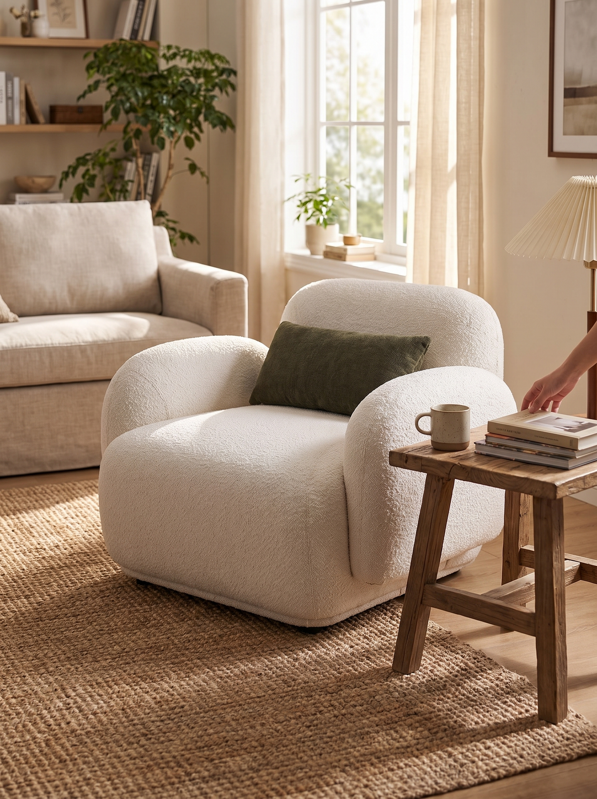 PLUUM armchair cream boucle lifestyle