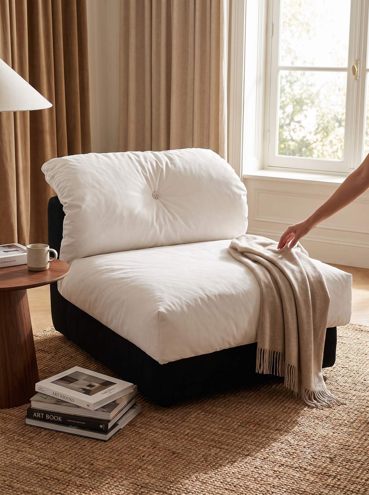 CAMELLIA sofa suede upholstery lifestyle