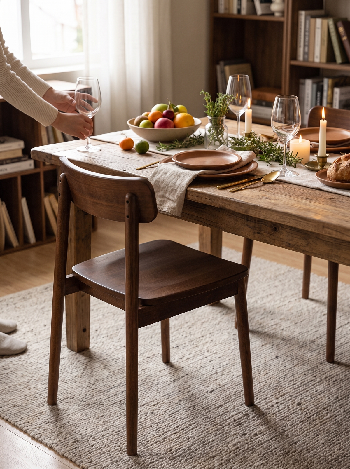 GREEN japandi walnut dining chair cozy meals lifestyle