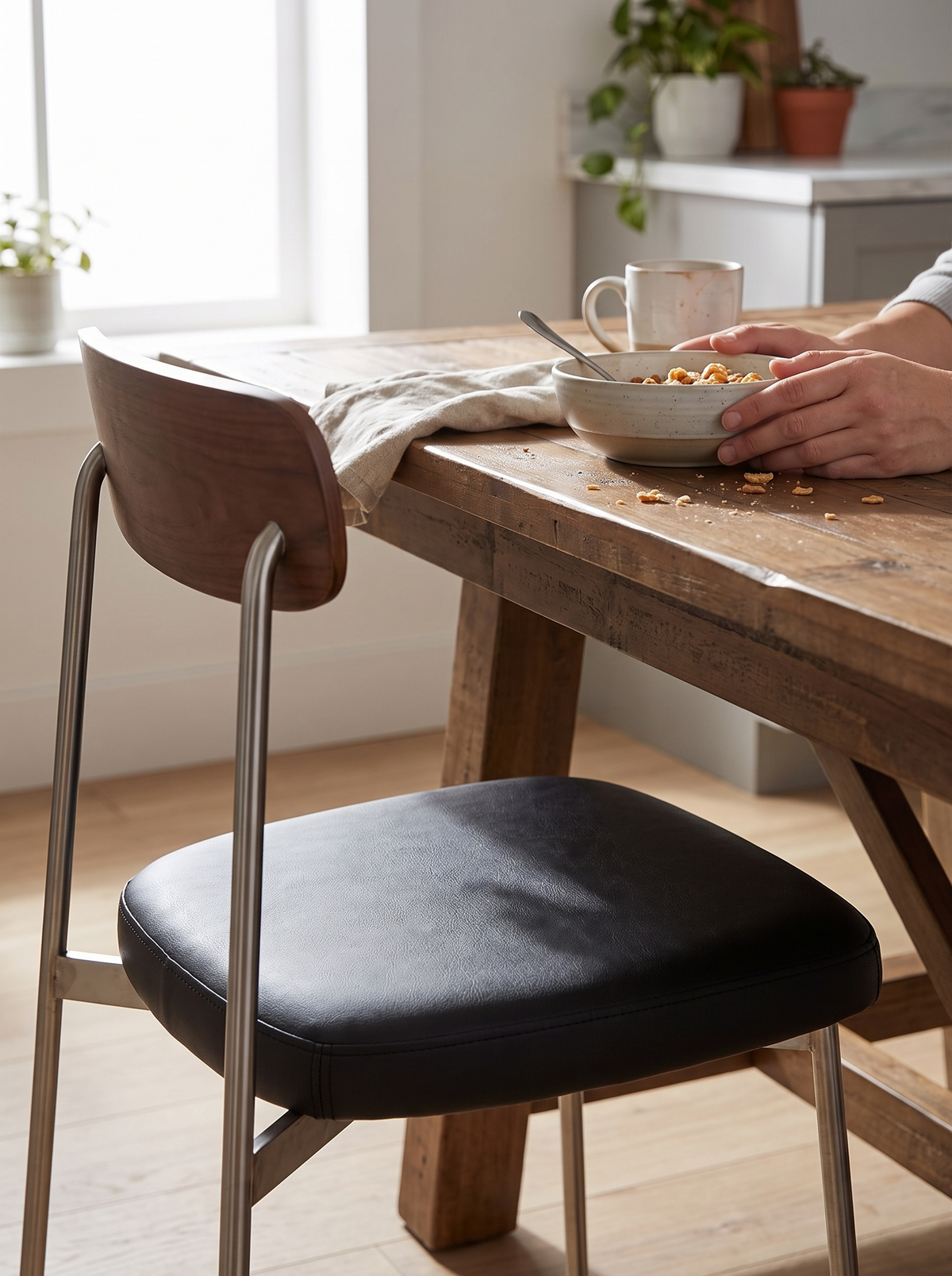 WIENER walnut dining chair microfiber leather lifestyle