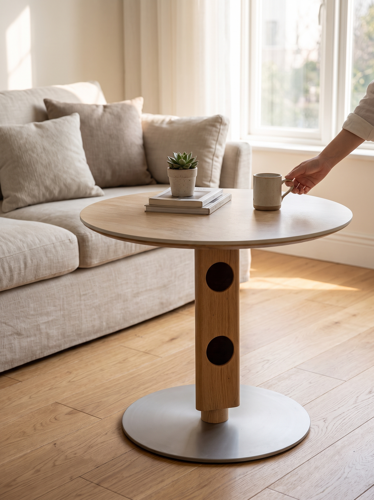 TIMELESS round table oak and stone lifestyle