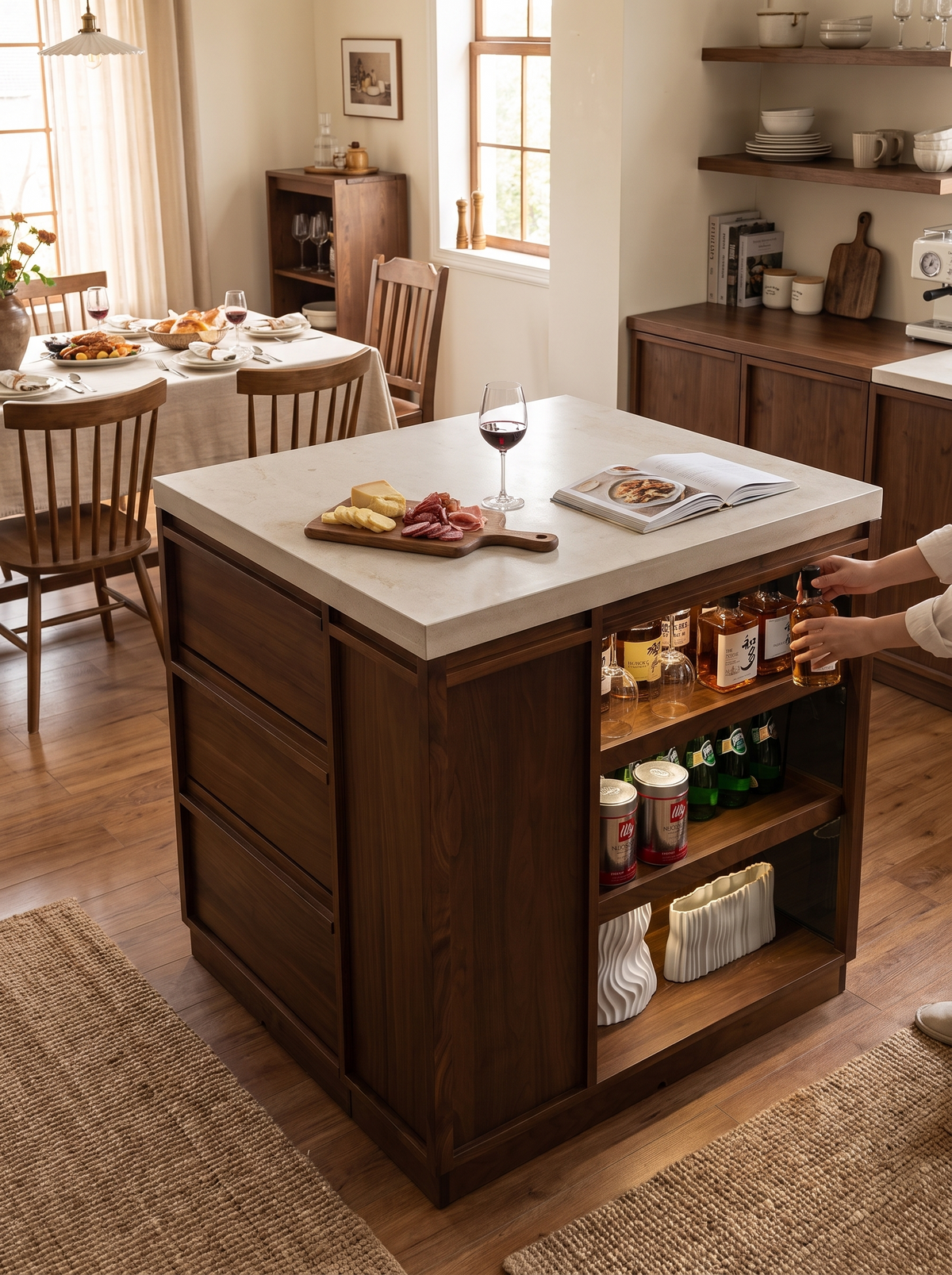 AXIS island table dining and storage lifestyle