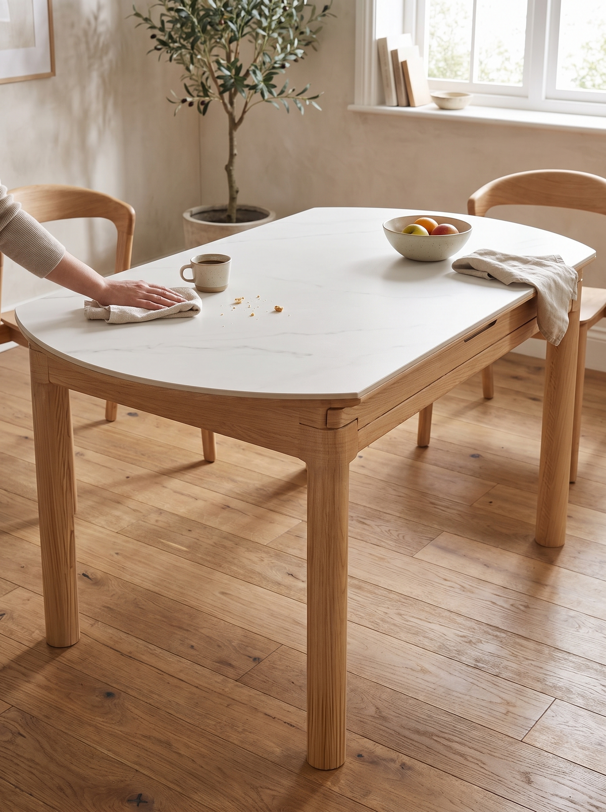 ORBIT round extendable table stone top lifestyle