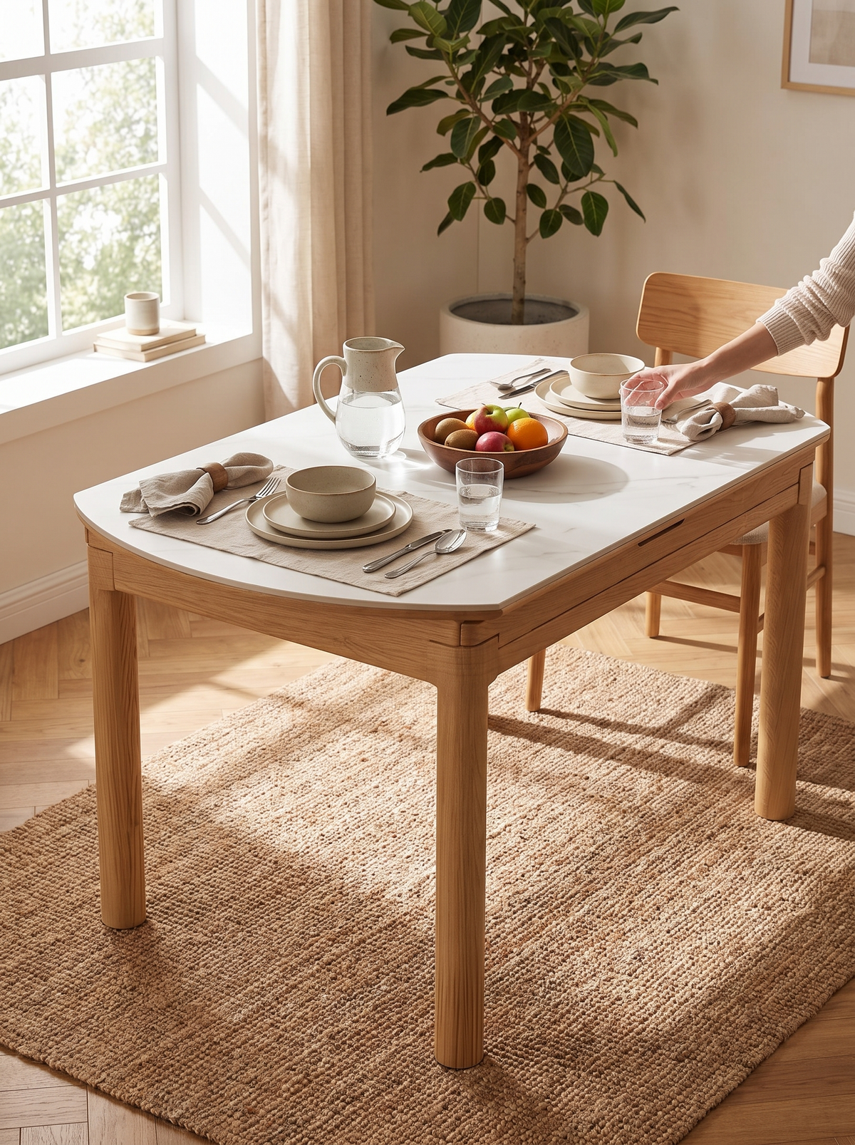 ORBIT round extendable table oak structure lifestyle