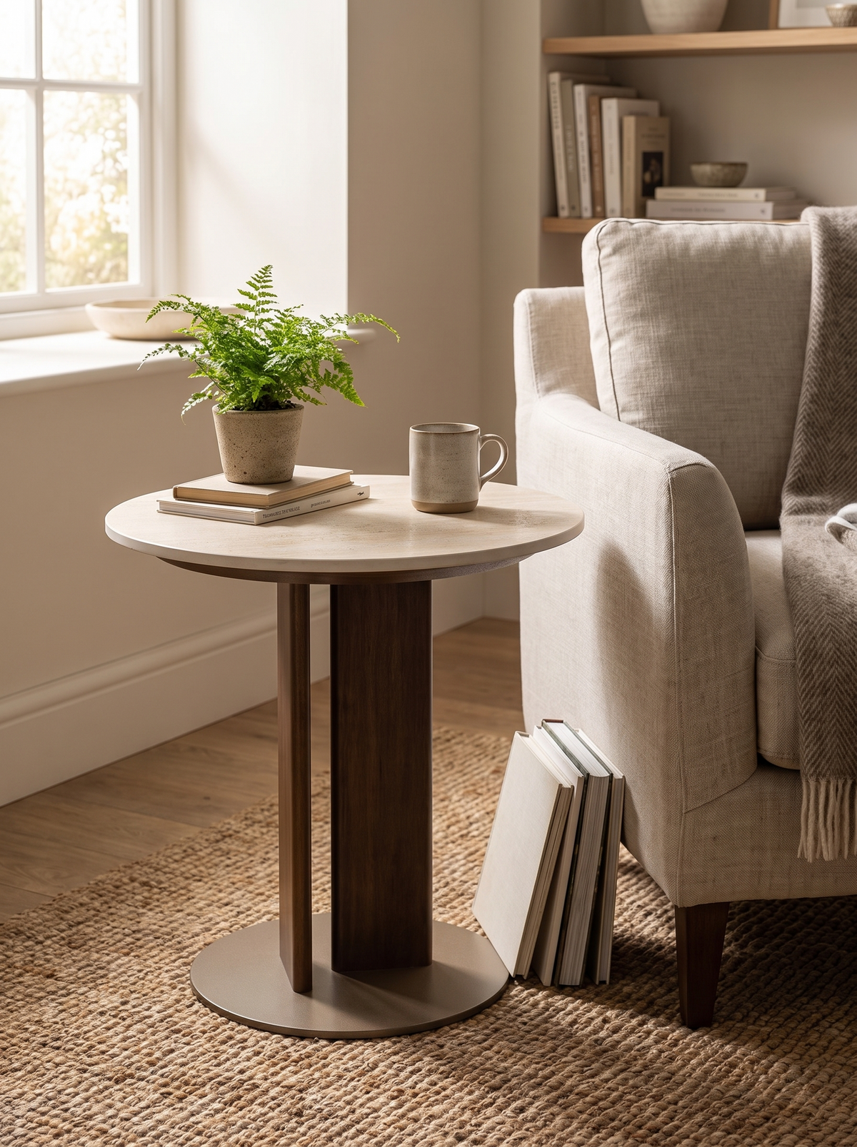 VALE coffee table set travertine top lifestyle