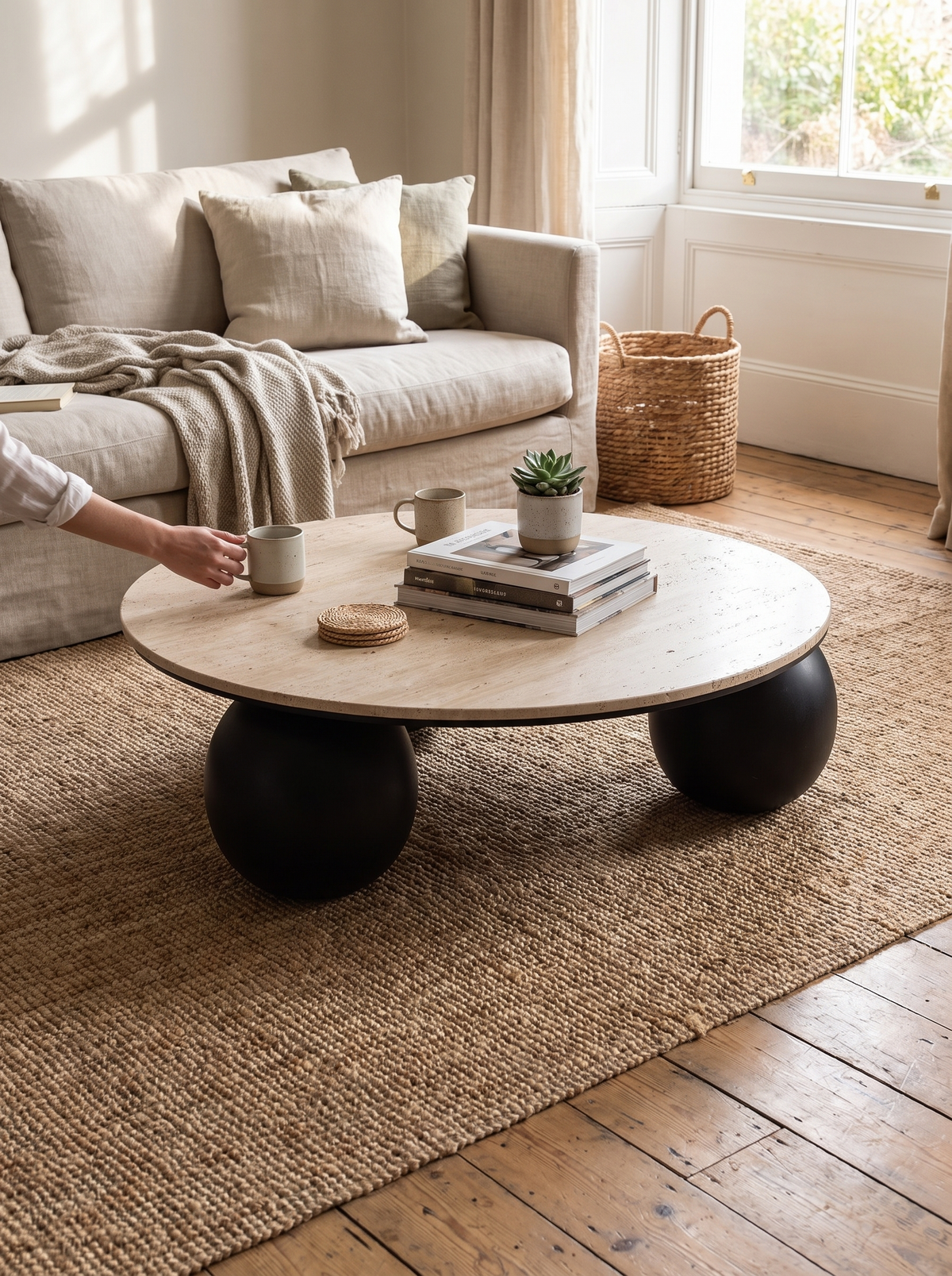 MUCKETY coffee table travertine top lifestyle
