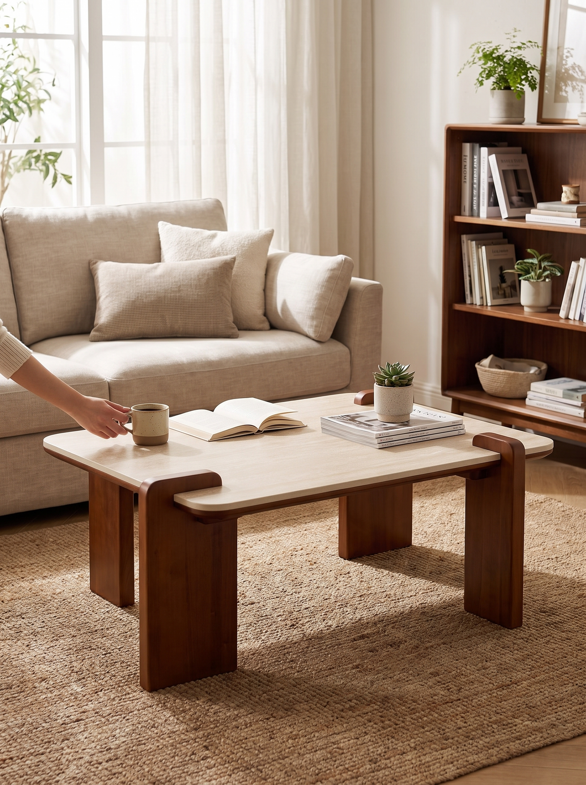 ROMA coffee table stone and wood lifestyle